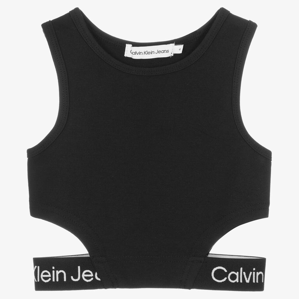 Calvin Klein Jeans - Girls Black Logo Jersey Crop Top | Childrensalon