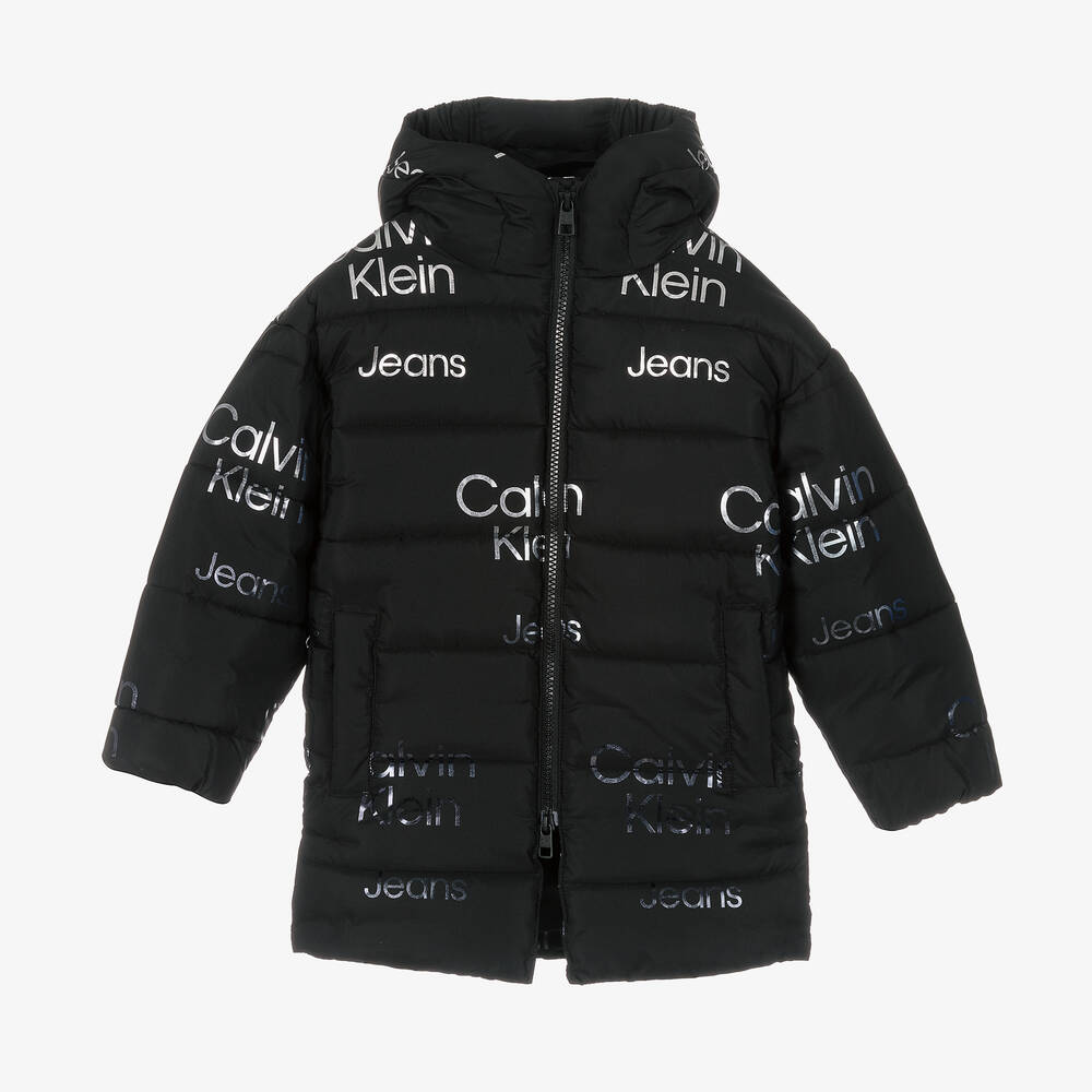 Calvin Klein Jeans - Girls Black Logo Puffer Coat | Childrensalon