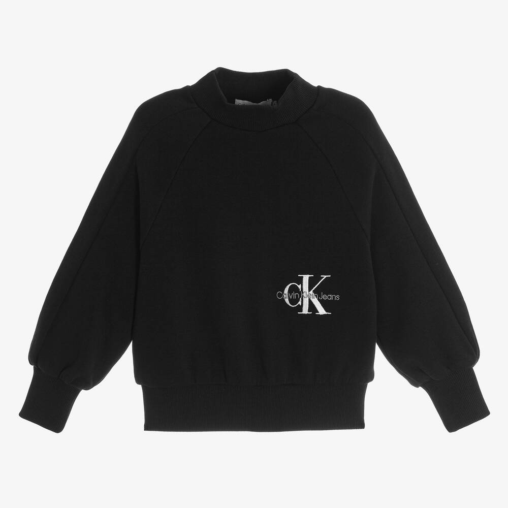 Calvin Klein Jeans - سويتشيرت قطن عضوي لون أسود للبنات | Childrensalon