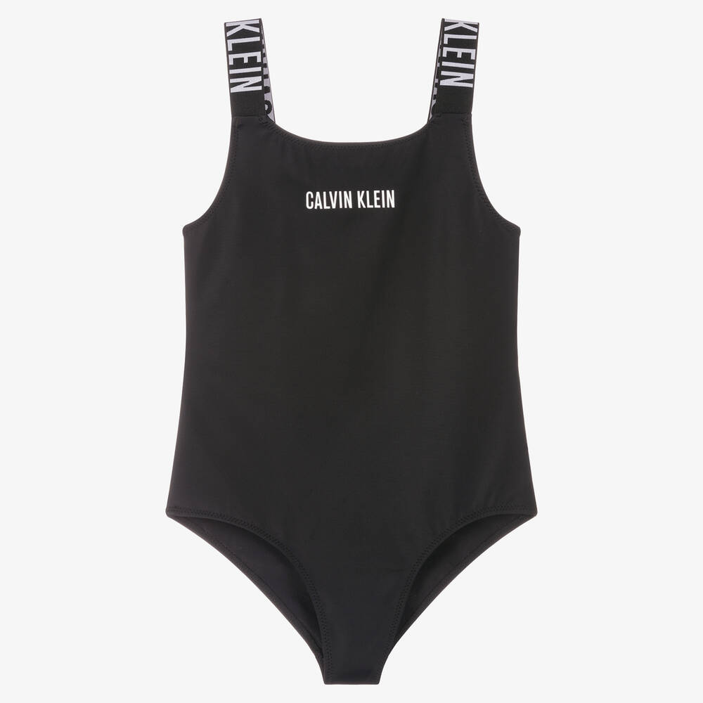 Calvin Klein - Girls Black Logo Swimsuit | Childrensalon