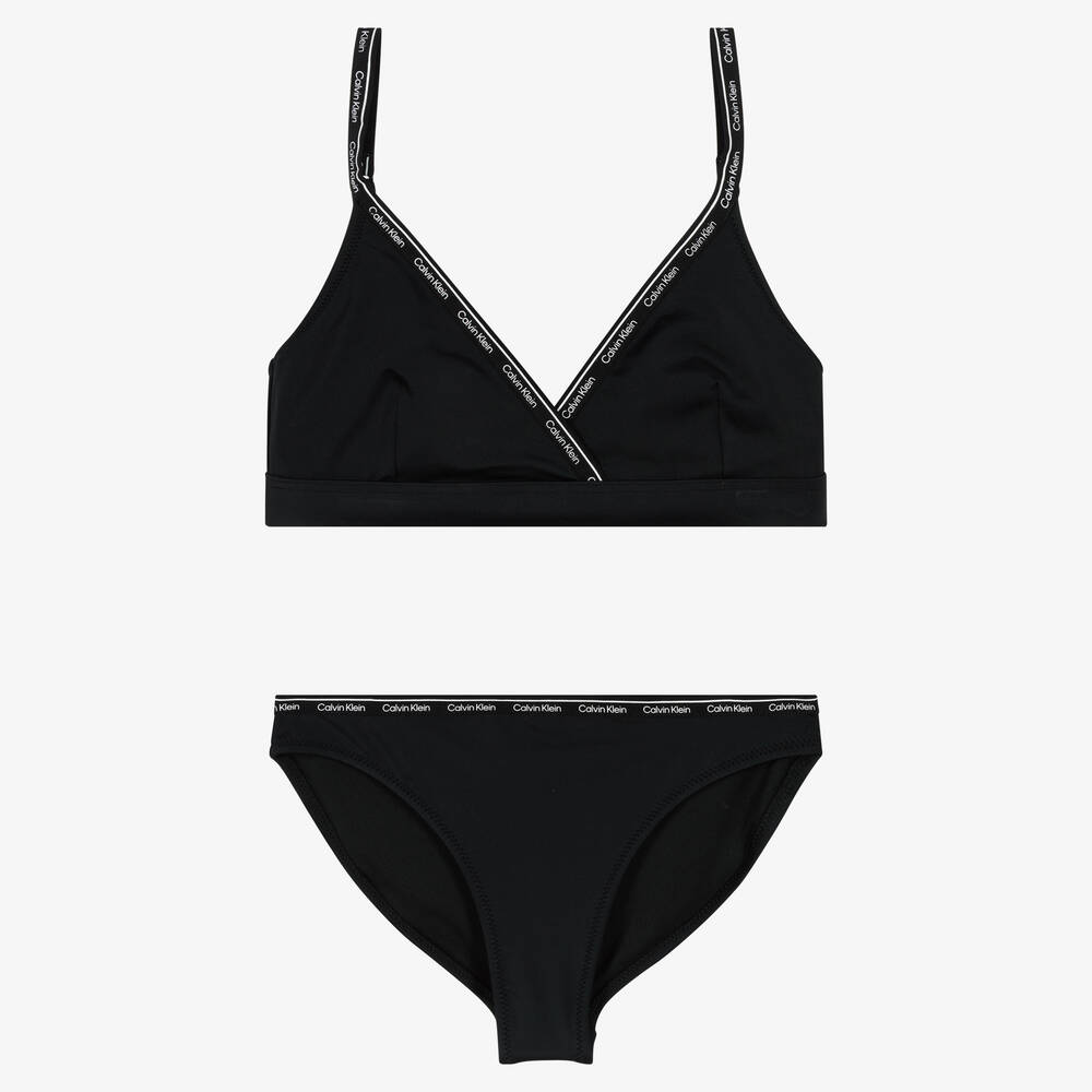 Calvin Klein - Girls Black Logo Triangle Bikini | Childrensalon