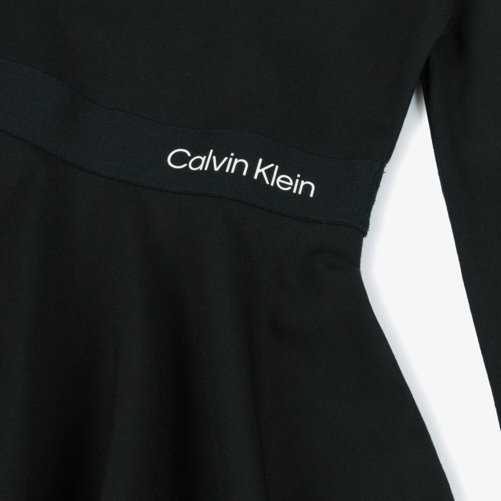 Calvin Klein-Girls Black Scuba Jersey Long Sleeve Dress | Childrensalon Outlet