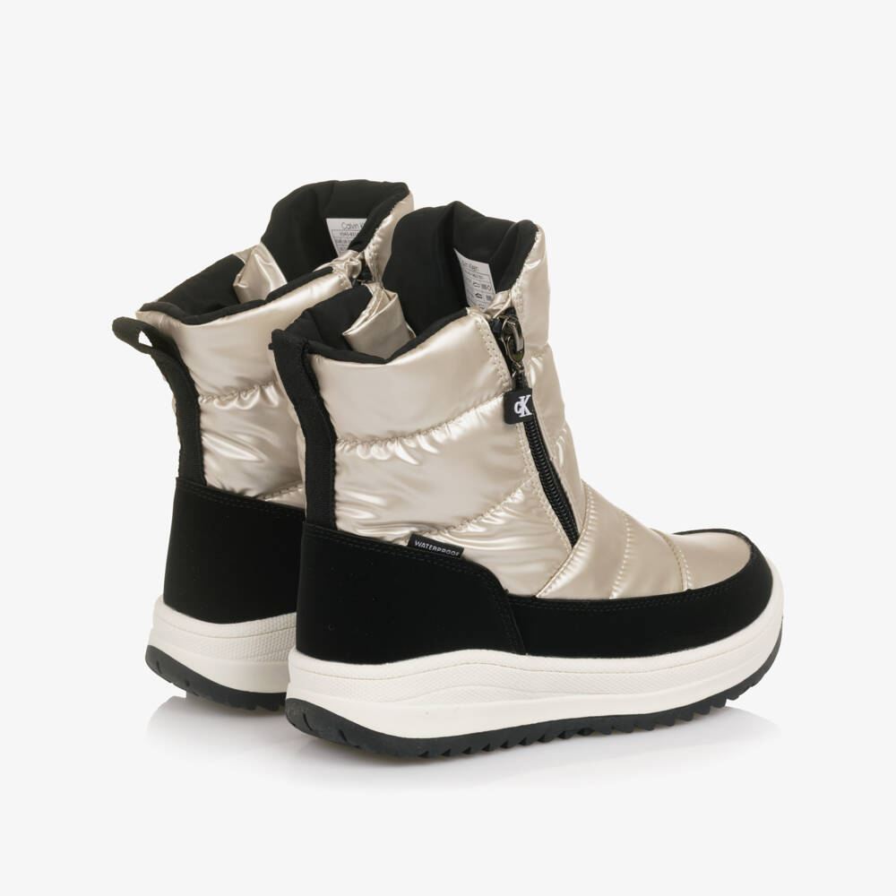 Calvin Klein-Girls Black & Metallic Gold Snow Boots | Childrensalon Outlet