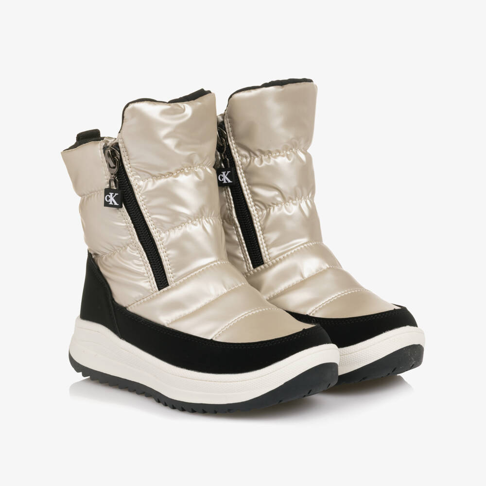 Calvin Klein-Girls Black & Metallic Gold Snow Boots | Childrensalon Outlet