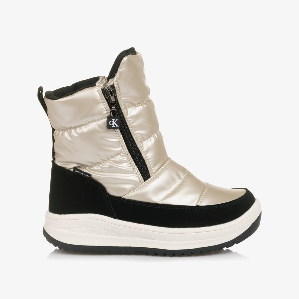 Calvin Klein-Girls Black & Metallic Gold Snow Boots | Childrensalon Outlet