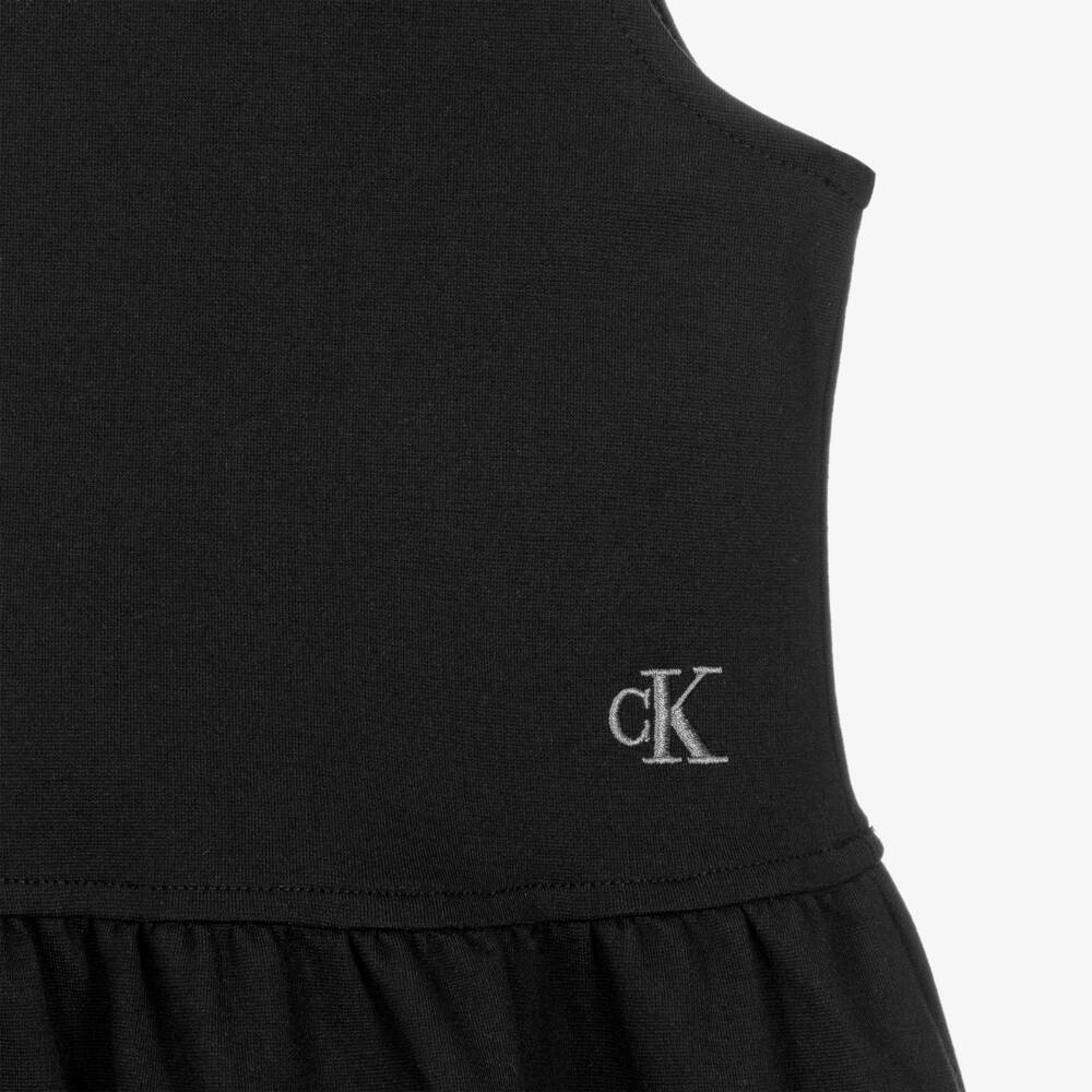 Calvin Klein-Girls Black Milano Jersey Dress with Embroidered Logo | Childrensalon Outlet