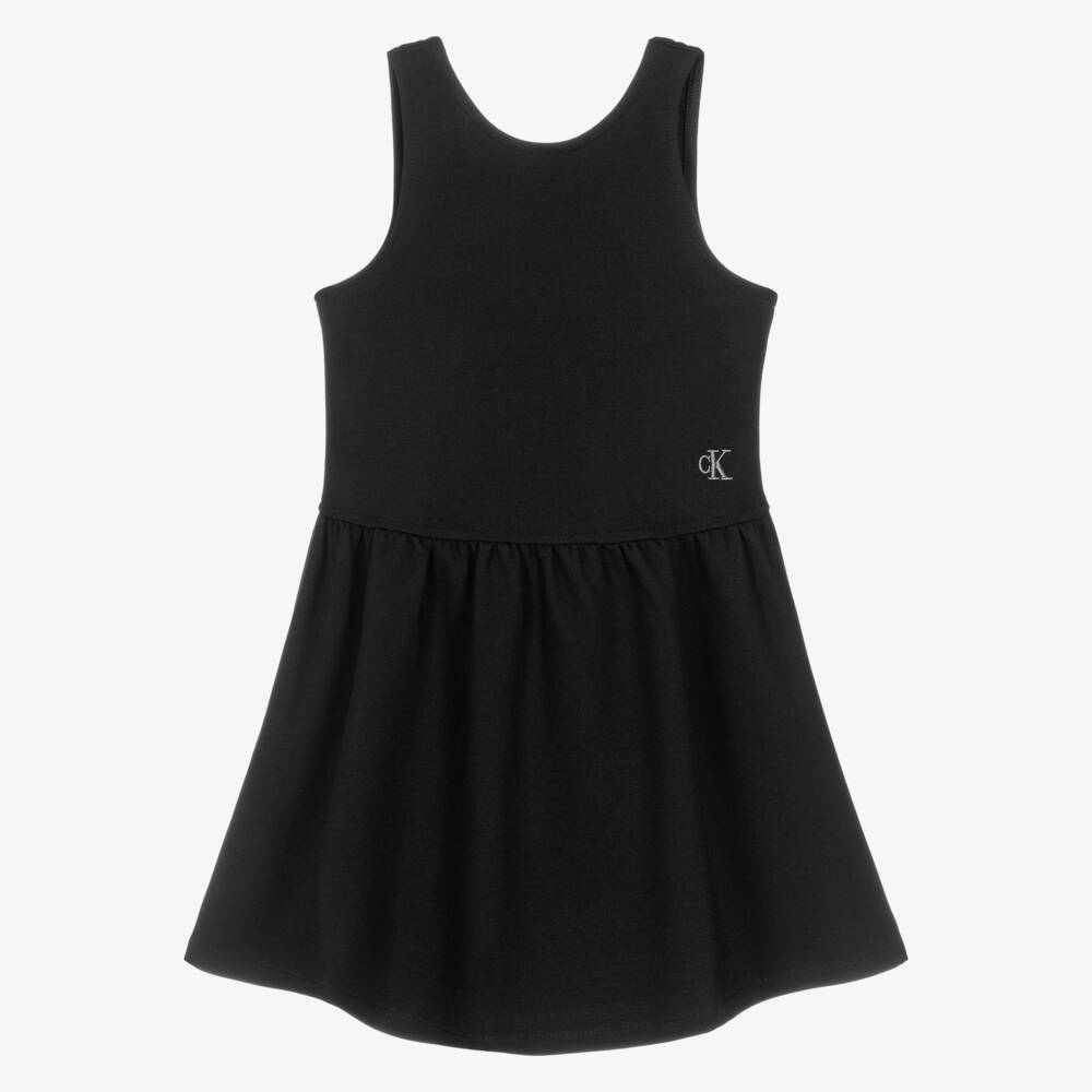 Calvin Klein-Girls Black Milano Jersey Dress with Embroidered Logo | Childrensalon Outlet
