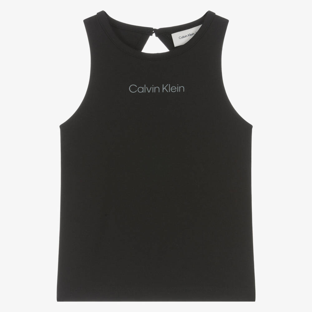 Calvin Klein-Girls Black Milano Jersey Vest Top with Logo | Childrensalon Outlet