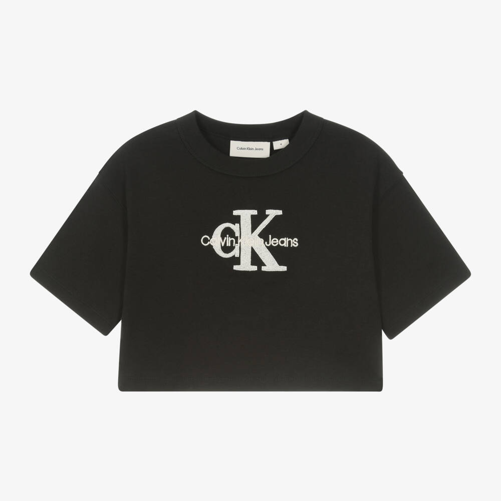 Calvin Klein-تيشيرت بشعار مونوغرام قطن لون أسود للبنات | Childrensalon Outlet