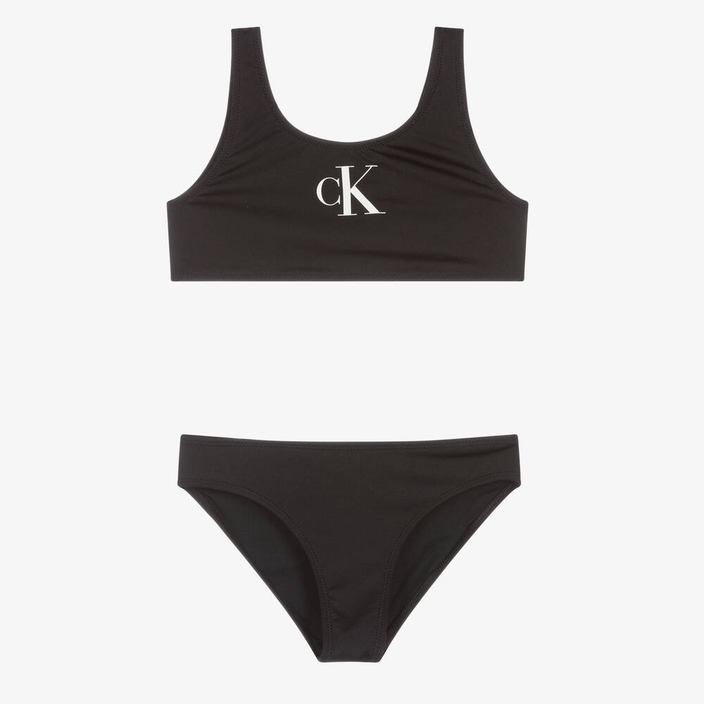 Calvin Klein - Girls Black Monogram Logo Bikini | Childrensalon