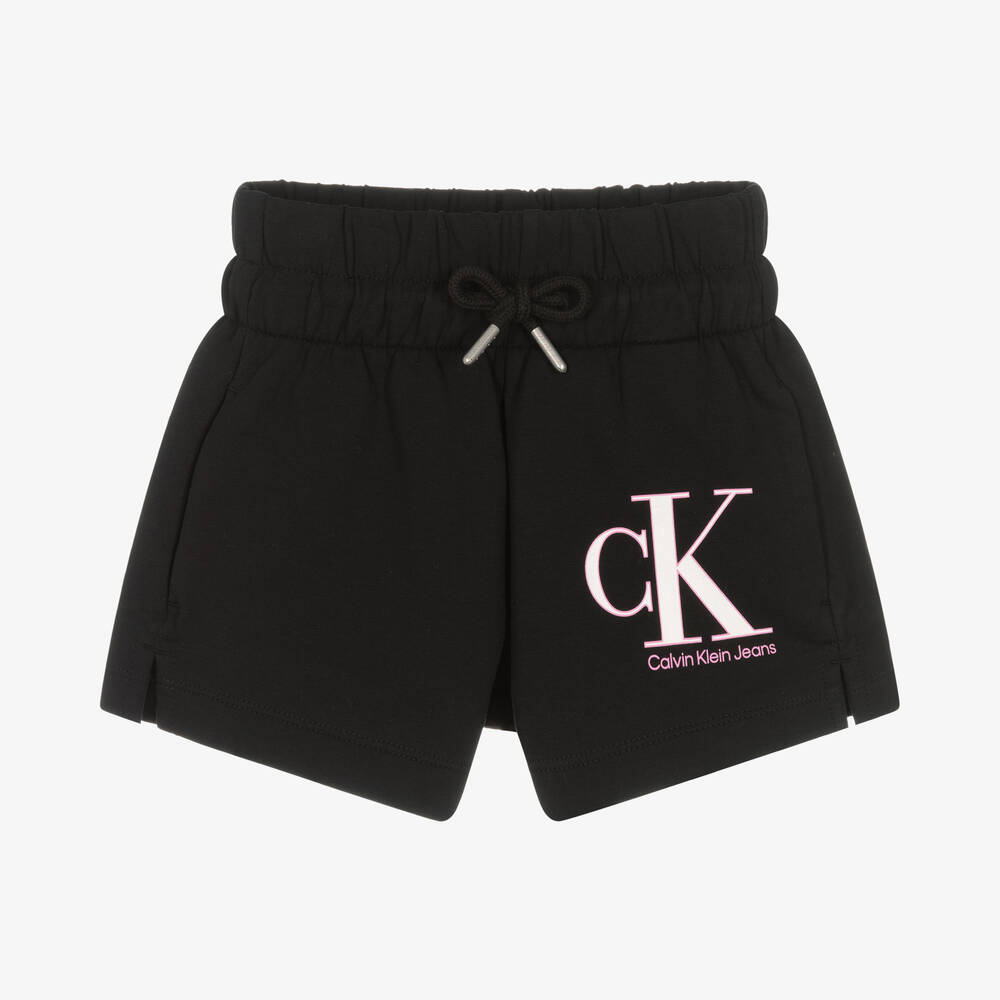 Calvin Klein Jeans - Girls Black Monogram Logo Shorts | Childrensalon