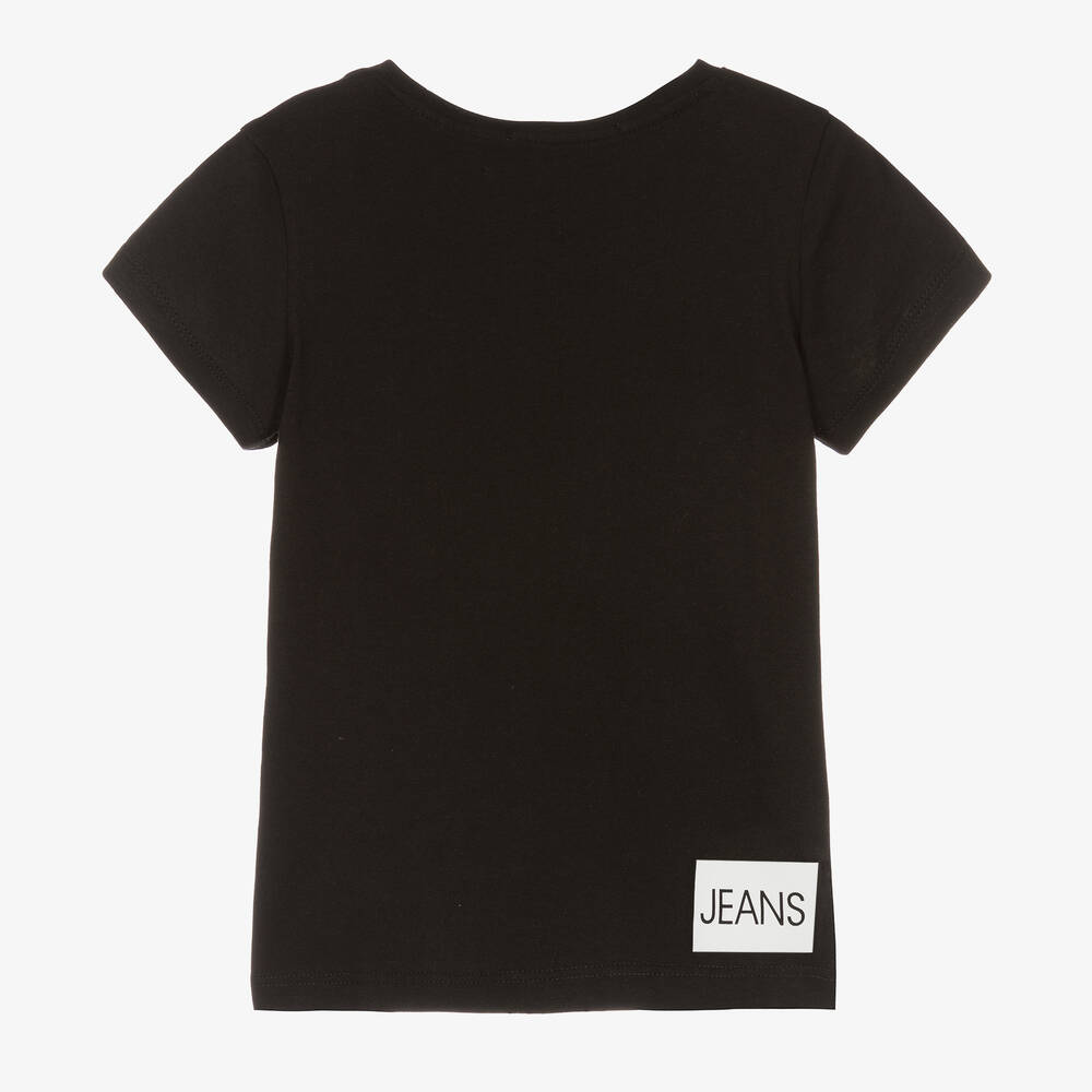 Calvin Klein Jeans-تيشيرت قطن عضوي لون أسود للبنات | Childrensalon Outlet