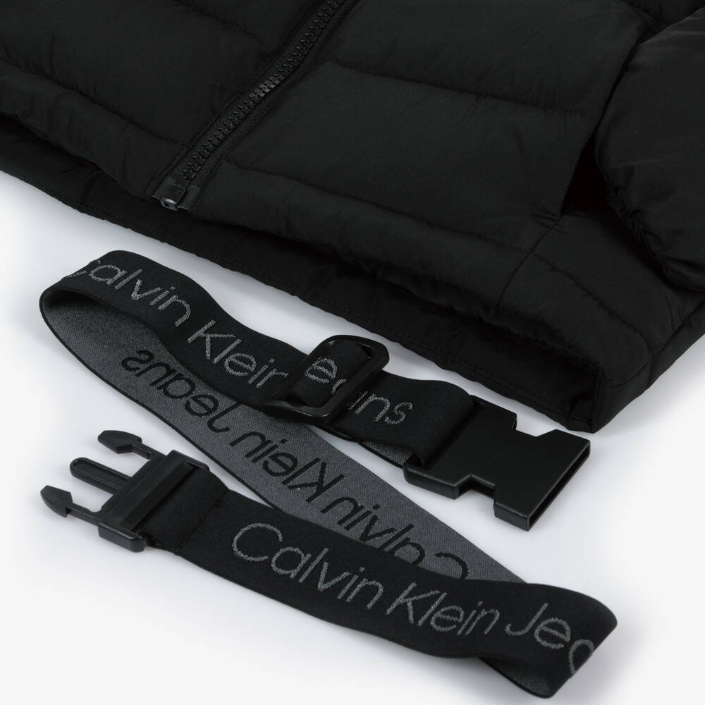 Calvin Klein-Girls Black Padded Belt Jacket | Childrensalon Outlet