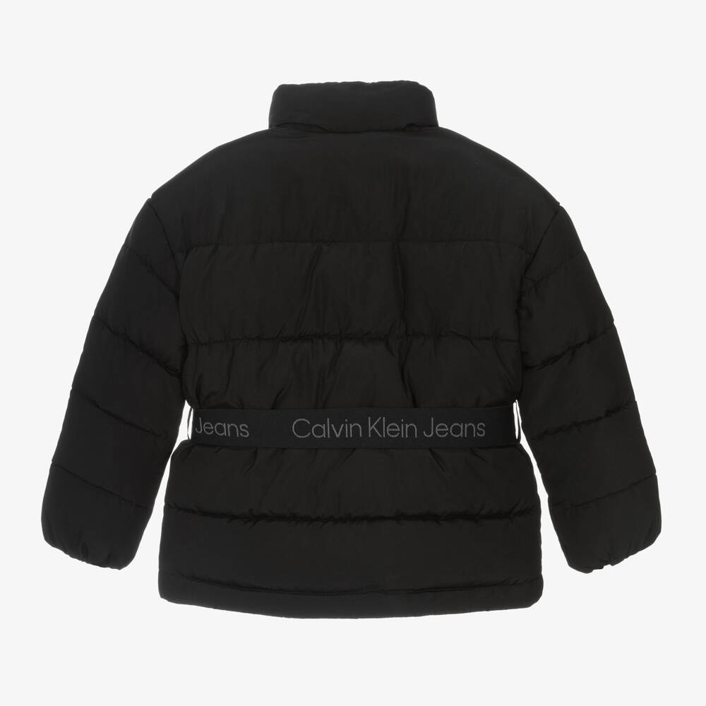 Calvin Klein-Girls Black Padded Belt Jacket | Childrensalon Outlet