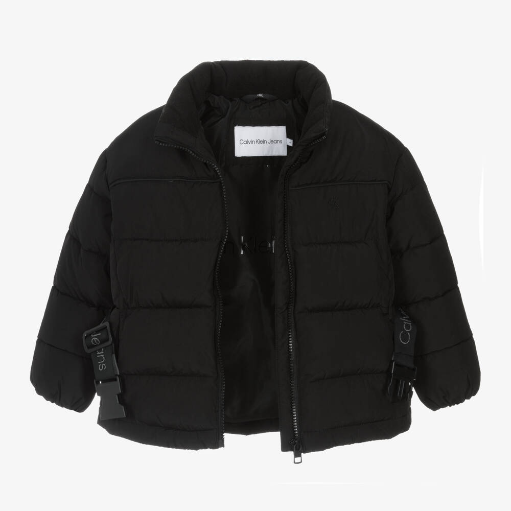 Calvin Klein-Girls Black Padded Belt Jacket | Childrensalon Outlet