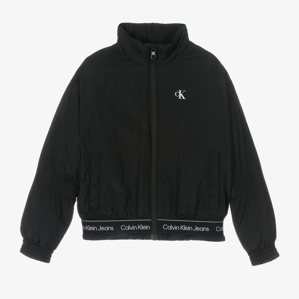 Calvin Klein Jeans - Girls Black Padded Logo Tape Jacket | Childrensalon