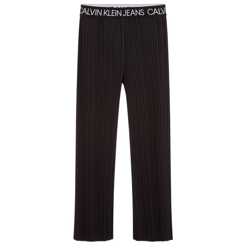 Calvin Klein Jeans - بنطلون بكسرات جيرسي لون أسود وأبيض للبنات | Childrensalon