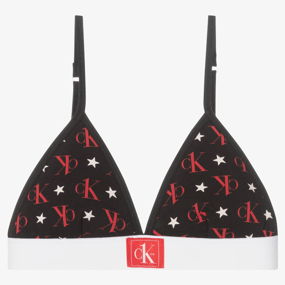 Calvin Klein - Girls Black & Red Logo Bra | Childrensalon