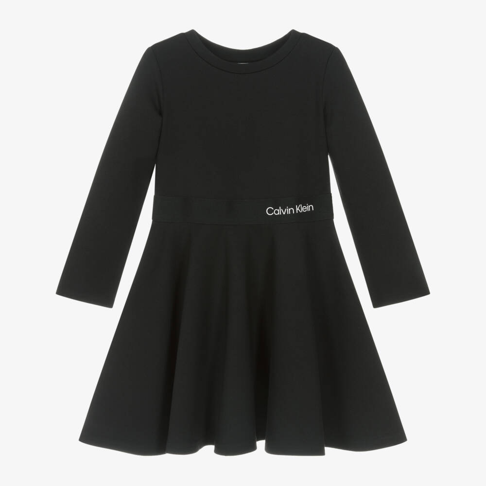 Calvin Klein-Girls Black Scuba Jersey Long Sleeve Dress | Childrensalon Outlet