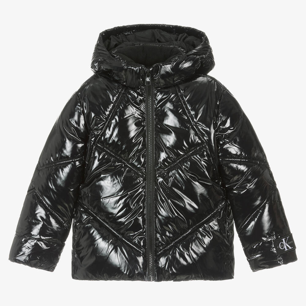 Calvin Klein - Schwarze glänzende Kapuzenjacke | Childrensalon