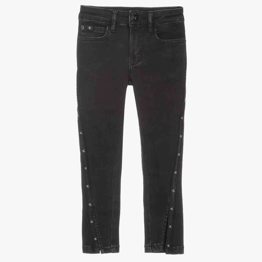 Calvin Klein Jeans - جينز سكيني قطن دنيم لون أسود للبنات | Childrensalon