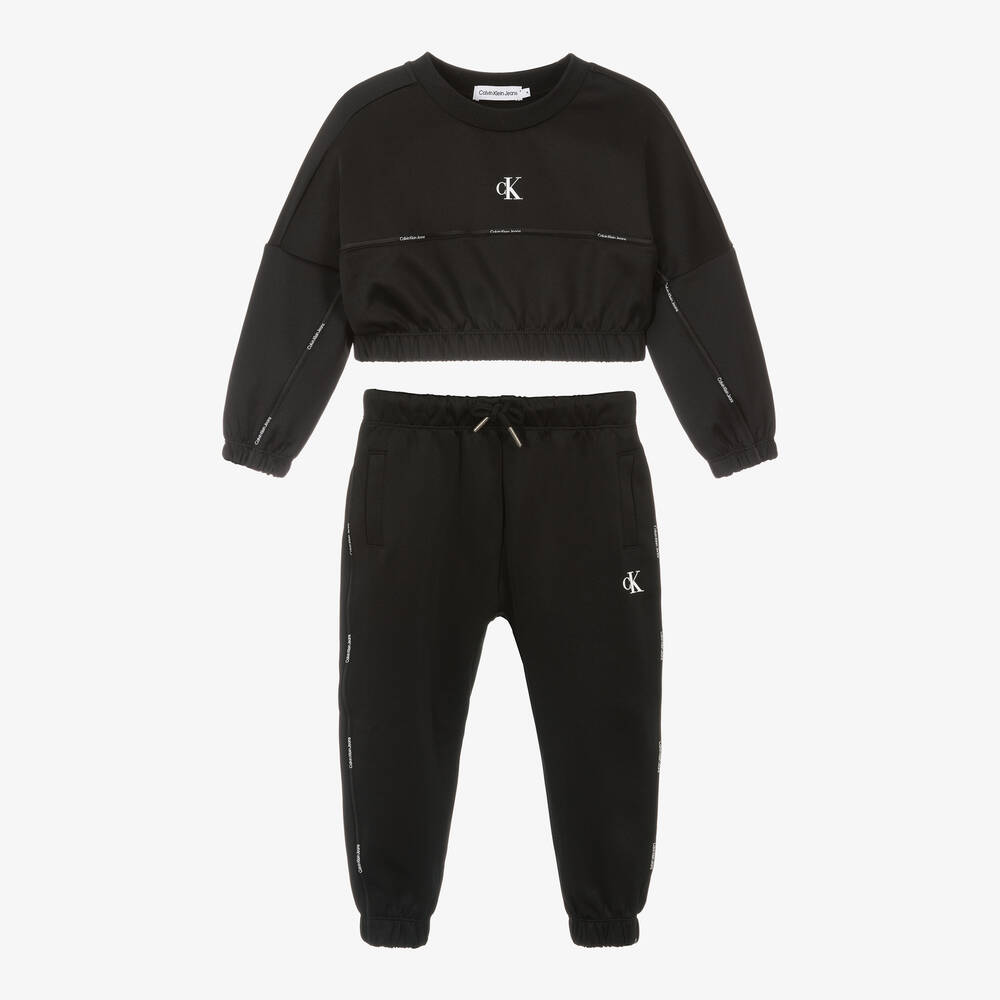 Calvin Klein - Girls Black Tape Tracksuit | Childrensalon