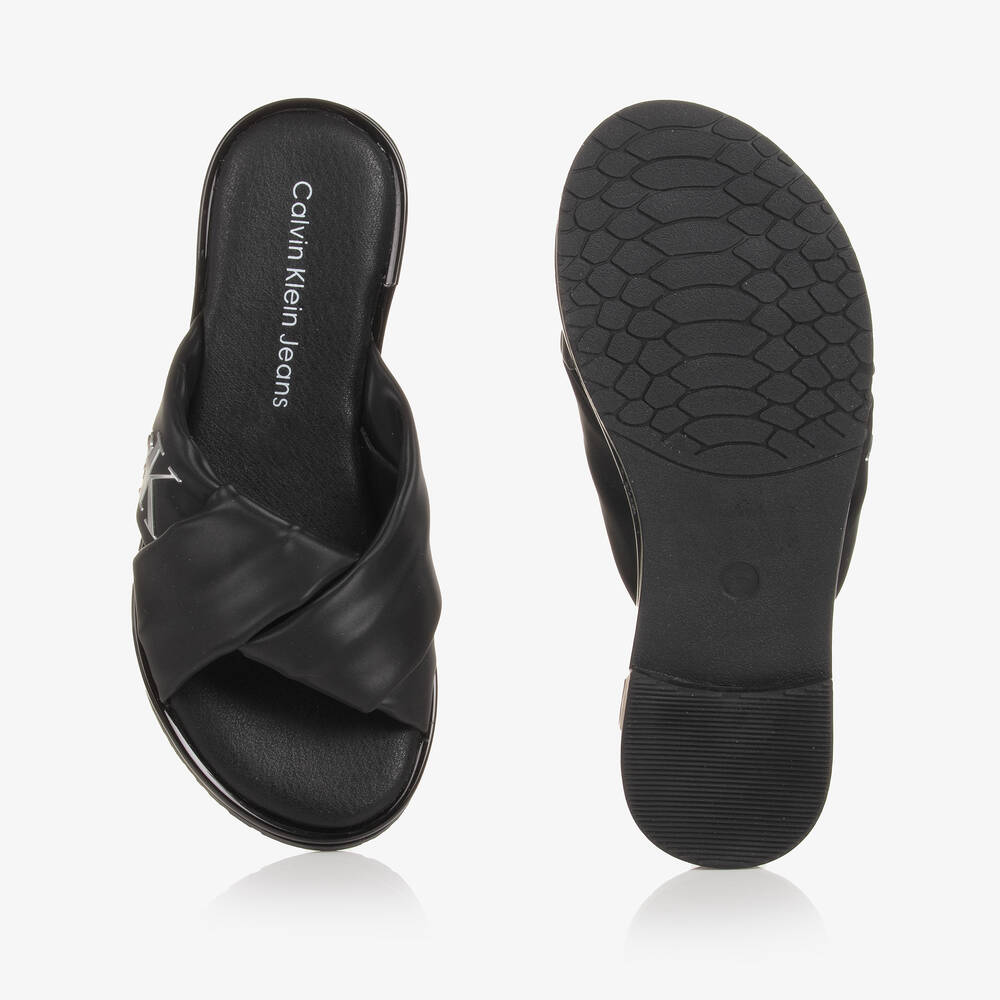 Calvin Klein-Girls Black Twisted Sandals | Childrensalon Outlet