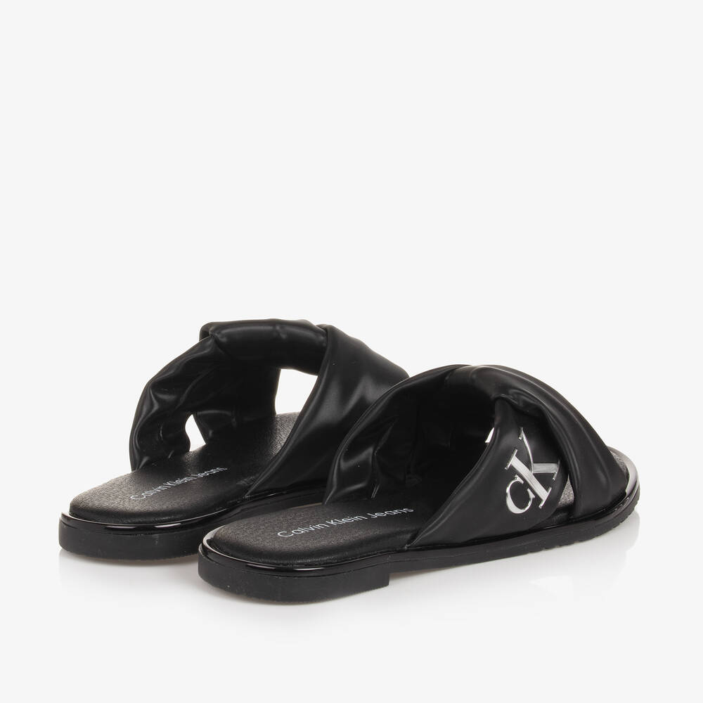 Calvin Klein-Girls Black Twisted Sandals | Childrensalon Outlet