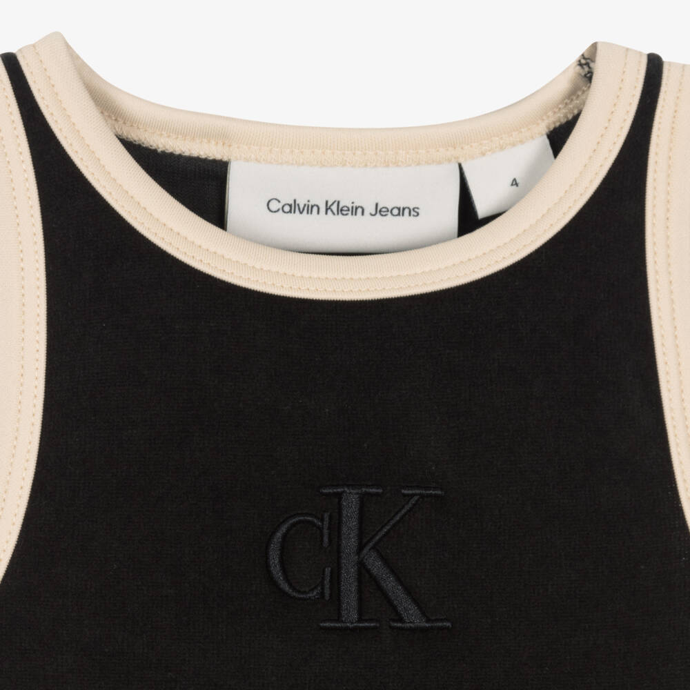 Calvin Klein-Girls Black Velour Dress with Monogram Logo | Childrensalon Outlet