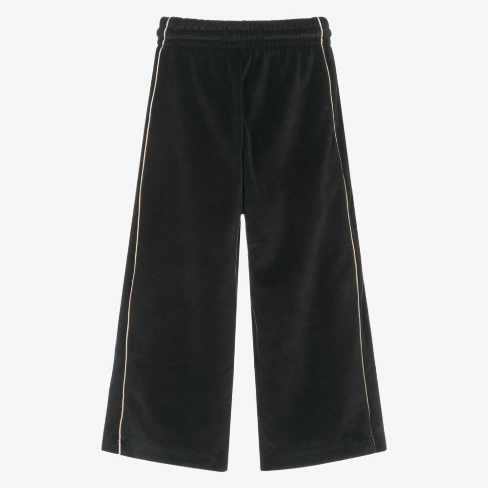 Calvin Klein-Girls Black Velour Joggers with Ivory Piping & Embroidered Logo | Childrensalon Outlet