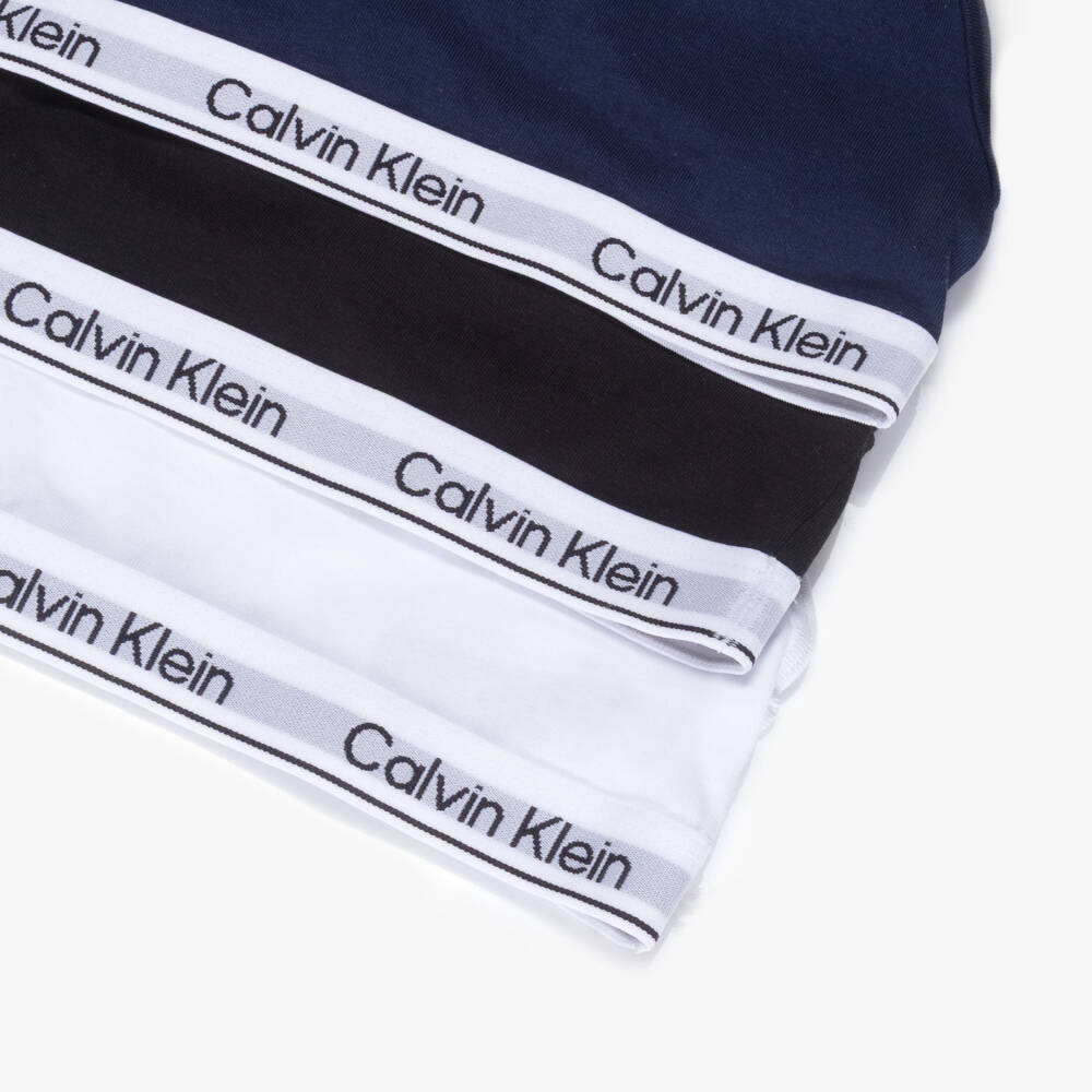 Calvin Klein-Girls Black, White & Blue Cotton Cropped Tops (3 Pack) | Childrensalon Outlet