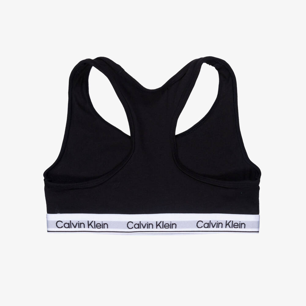 Calvin Klein-Girls Black, White & Blue Cotton Cropped Tops (3 Pack) | Childrensalon Outlet