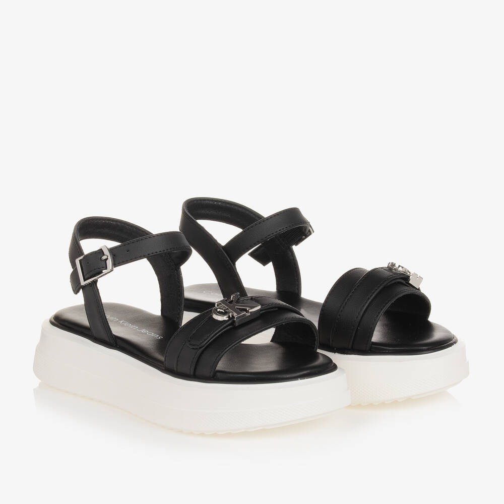 Calvin Klein-صندل بلاتفورم جلد صناعي لون أسود وأبيض للبنات | Childrensalon Outlet