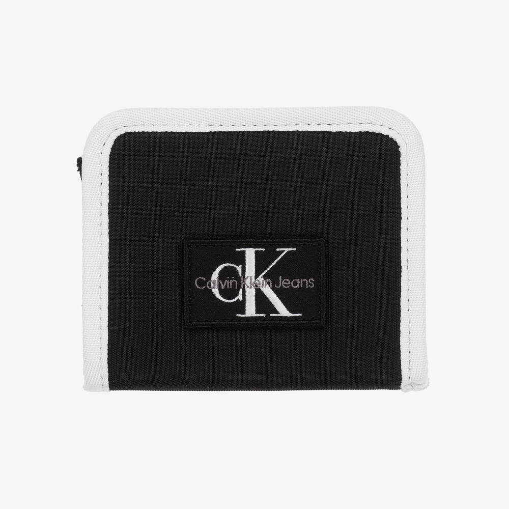 Calvin Klein - محفظة نقود كانفاس لون أسود وأبيض للبنات (12 سم) | Childrensalon