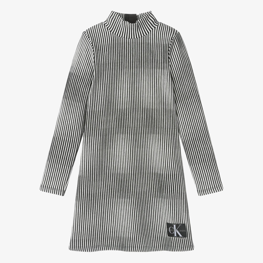 Calvin Klein - Черно-белое платье в рубчик для девочек | Childrensalon