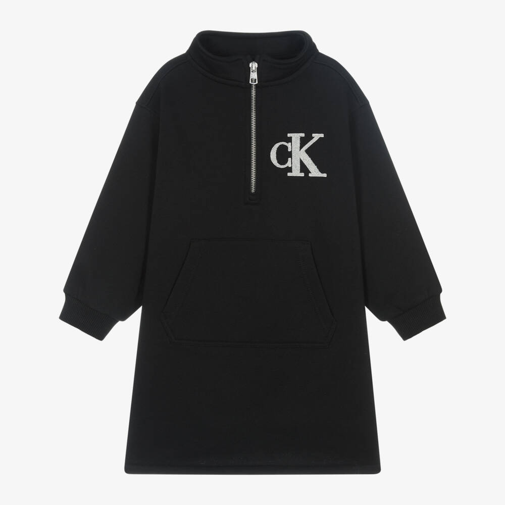 Calvin Klein-Girls Black Zip Neck Sweat Dress | Childrensalon Outlet