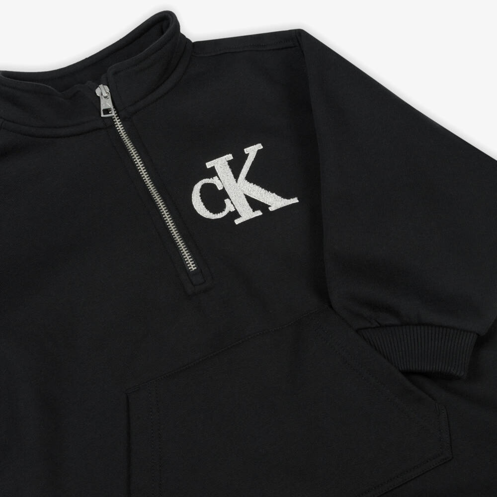 Calvin Klein-Girls Black Zip Neck Sweat Dress | Childrensalon Outlet