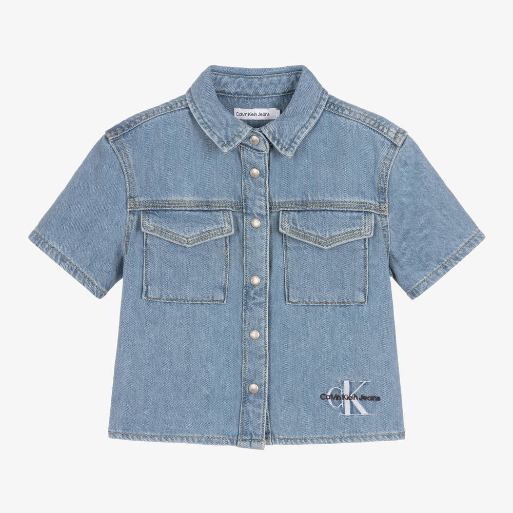 Calvin Klein Jeans - Girls Blue Cotton Denim Shirt | Childrensalon