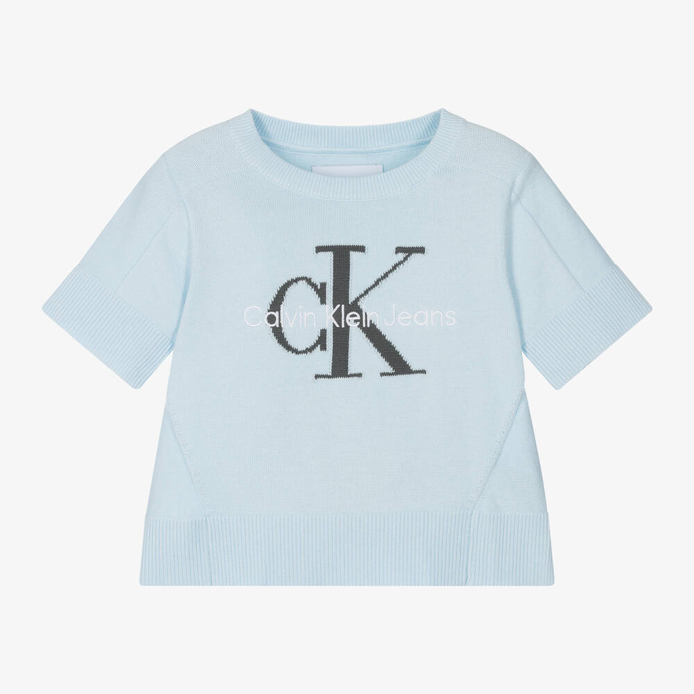 Calvin Klein-Girls Blue Cotton Knit Sweater | Childrensalon Outlet