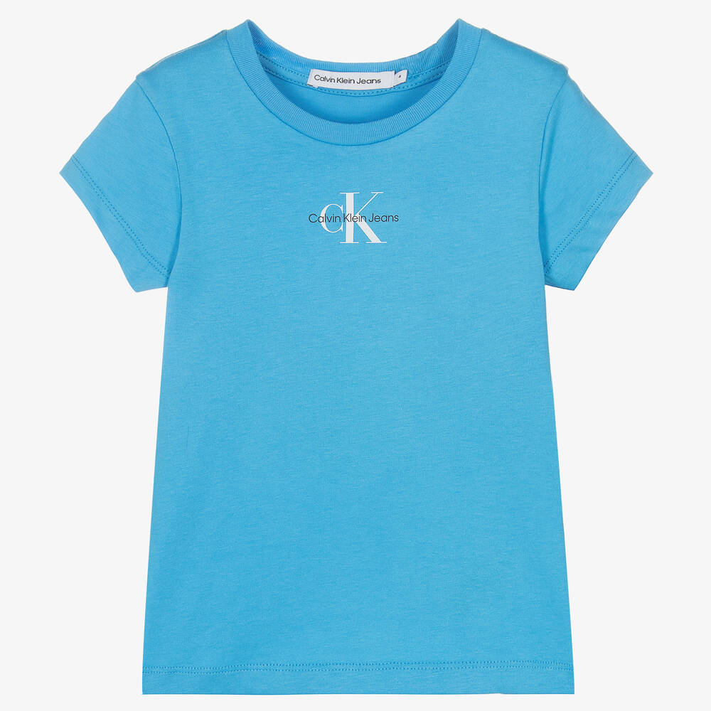 Calvin Klein Jeans - Girls Blue Cotton Logo T-Shirt | Childrensalon