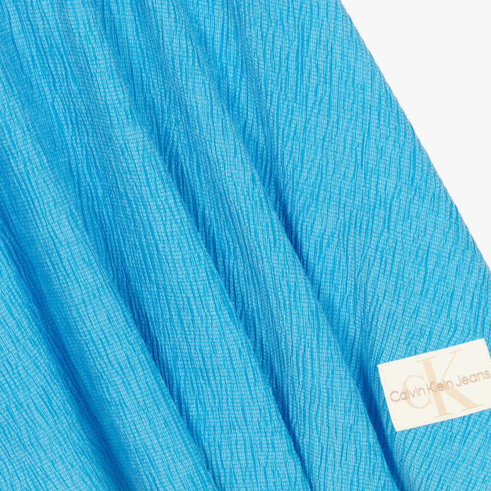 Calvin Klein Jeans Girls Blue Crinkle Flare Dress