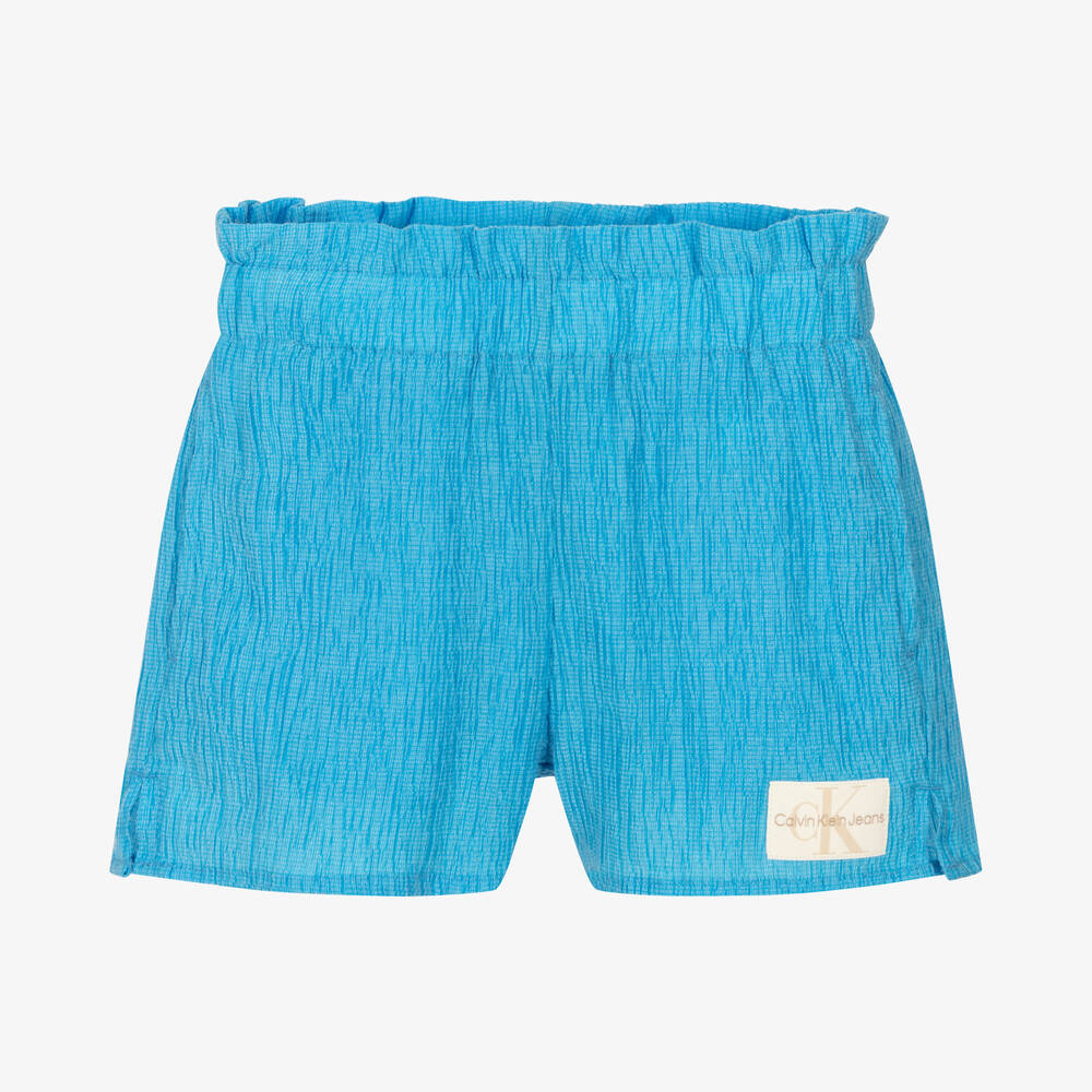 Calvin Klein Jeans - Short bleu plissé paperbag fille | Childrensalon