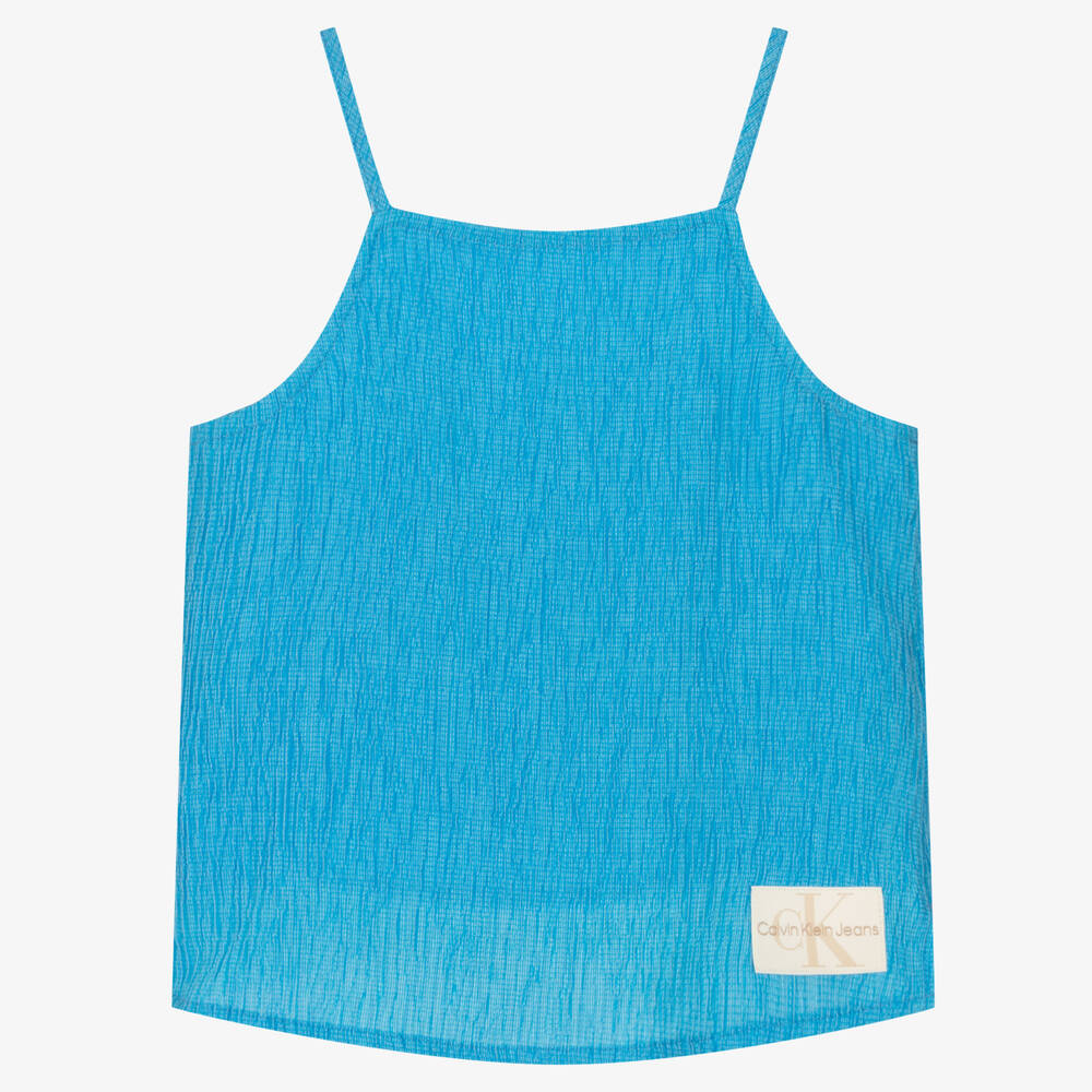 Calvin Klein Jeans - Girls Blue Crinkle Strap Top | Childrensalon