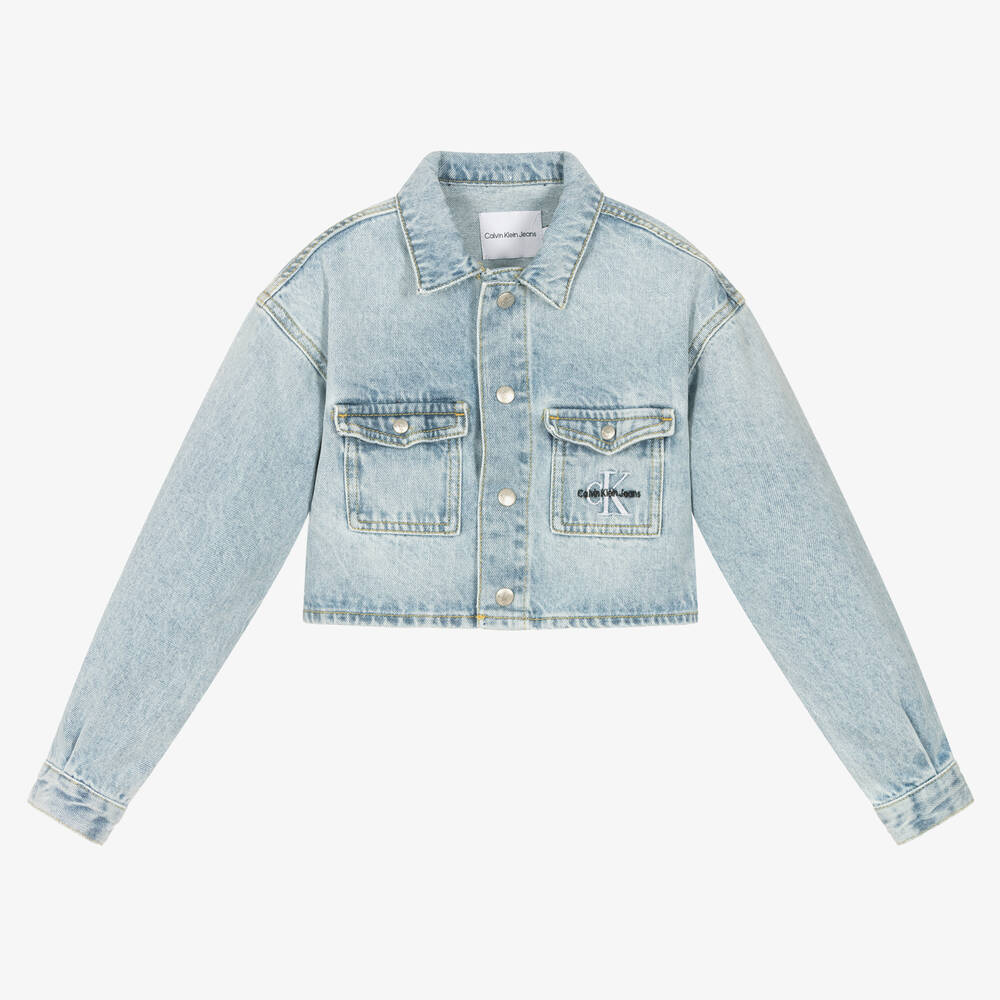 Calvin Klein Jeans - Girls Blue Cropped Denim Jacket | Childrensalon