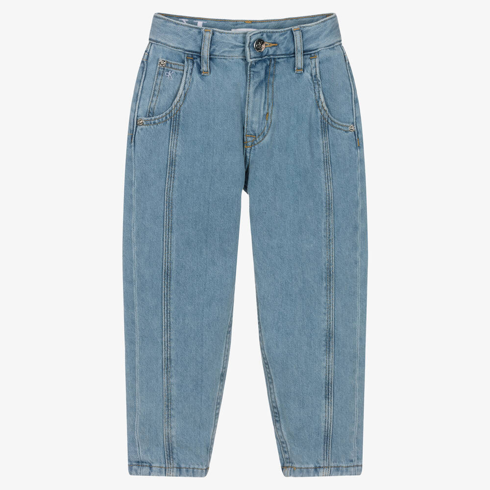 Calvin Klein Jeans - جينز بأرجل واسعة قطن دنيم لون أزرق للبنات  | Childrensalon