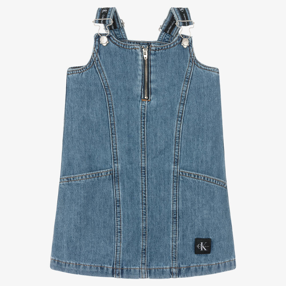 Calvin Klein Jeans - Girls Blue Denim Pinafore Dress | Childrensalon