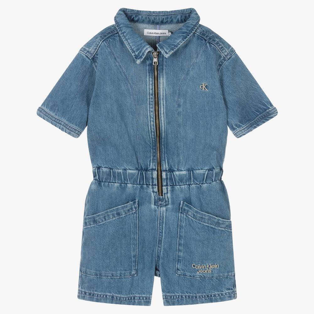 Calvin Klein Jeans - Girls Blue Denim Playsuit | Childrensalon