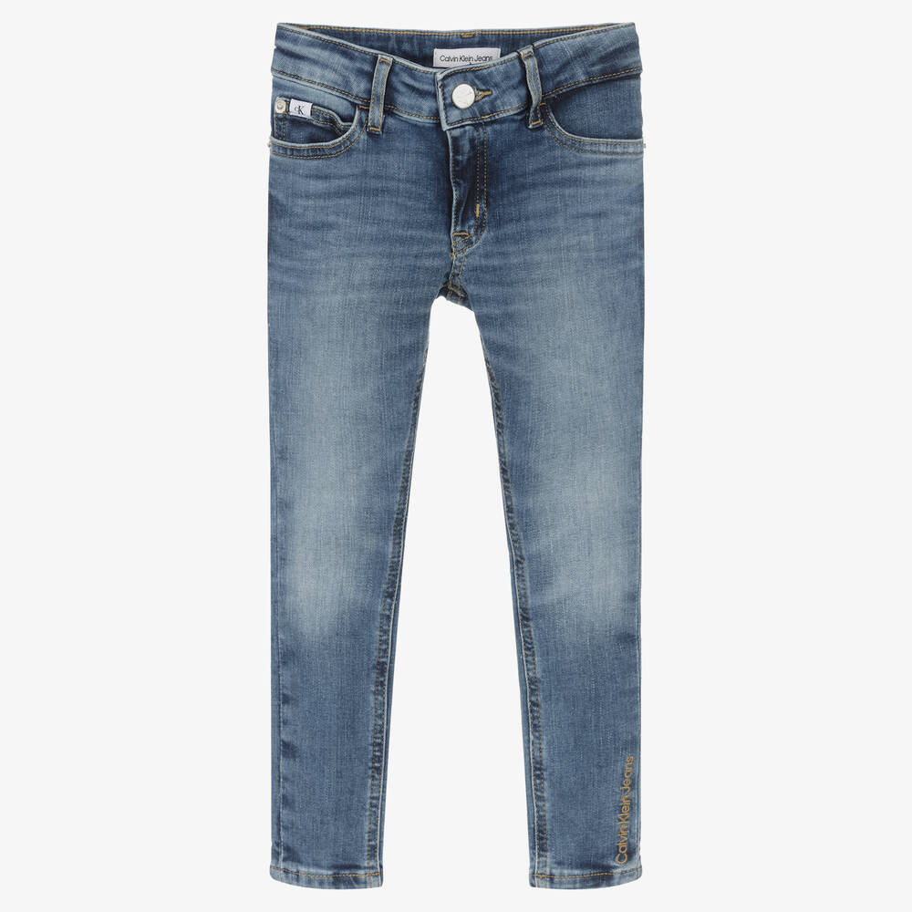 Calvin Klein Jeans - جينز سكيني قطن دنيم لون أزرق للبنات | Childrensalon