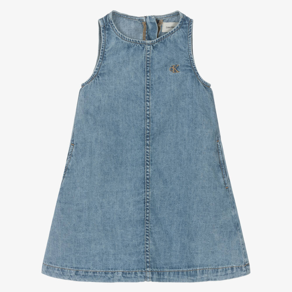 Calvin Klein-Girls Blue Denim Sleeveless A-line Dress | Childrensalon Outlet