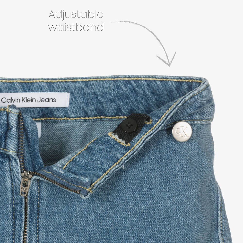 كالفين كلاين-شورت سكورت قطن دنيم لون أزرق للبنات | Childrensalon Outlet